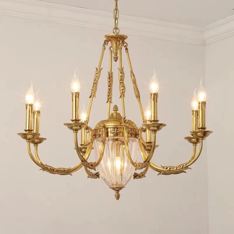 Lustre de luxe en cristal de cuivre français tout en cristal, luminaire de salle à manger, lustre