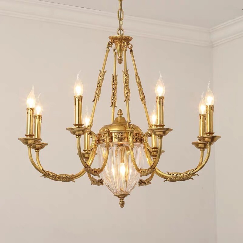 Lustre de luxe en cristal de cuivre français tout en cristal, luminaire de salle à manger, lustre