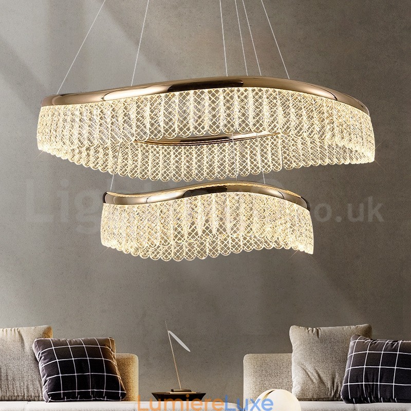 Suspension carrée en cristal K9, 1 ou 2 anneaux, luminaire d'intérieur