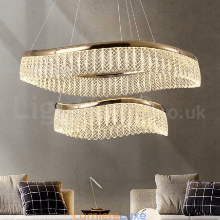Suspension carrée en cristal K9, 1 ou 2 anneaux, luminaire d'intérieur Suspension carrée en cristal K9, 1 ou 2 anneaux, luminaire d'intérieur