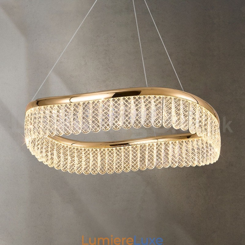 Suspension carrée en cristal K9, 1 ou 2 anneaux, luminaire d'intérieur