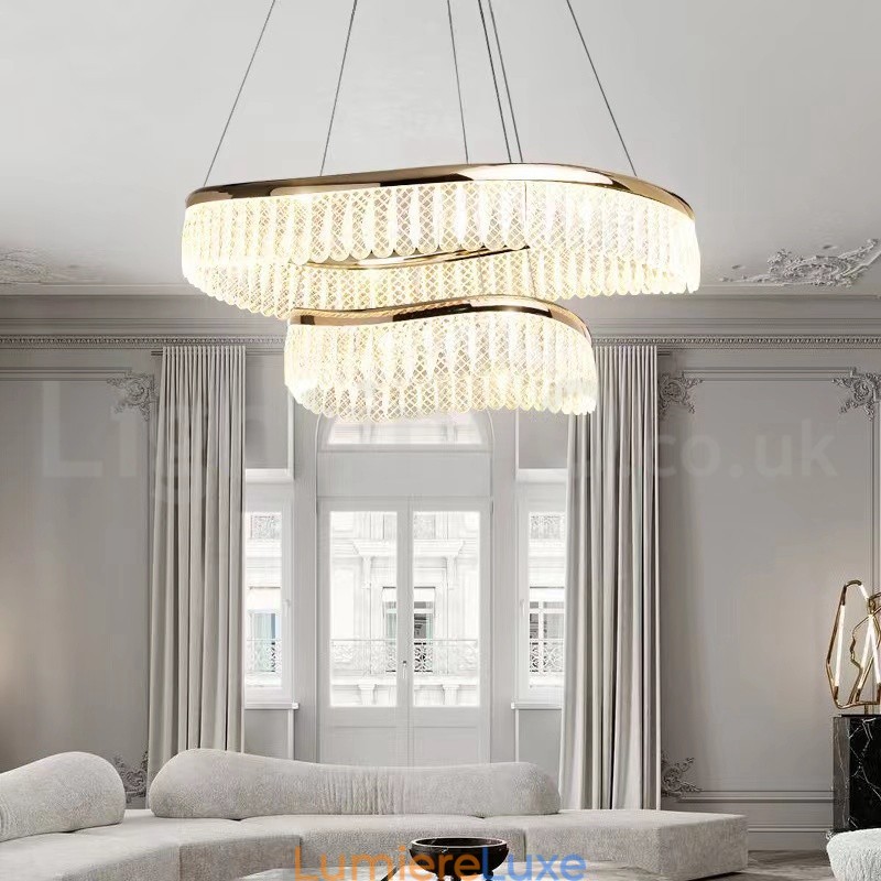 Suspension carrée en cristal K9, 1 ou 2 anneaux, luminaire d'intérieur