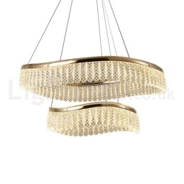 Suspension carrée en cristal K9, 1 ou 2 anneaux, luminaire d'intérieur