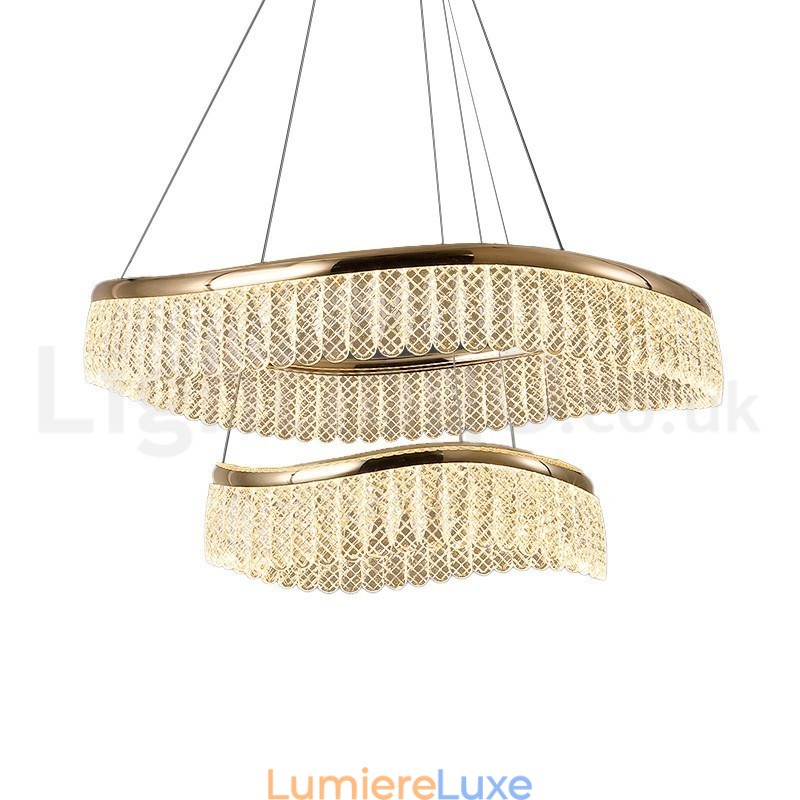 Suspension carrée en cristal K9, 1 ou 2 anneaux, luminaire d'intérieur