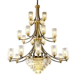 Grand lustre de luxe en cristal de cuivre pour 12+8+4 supports de lumière