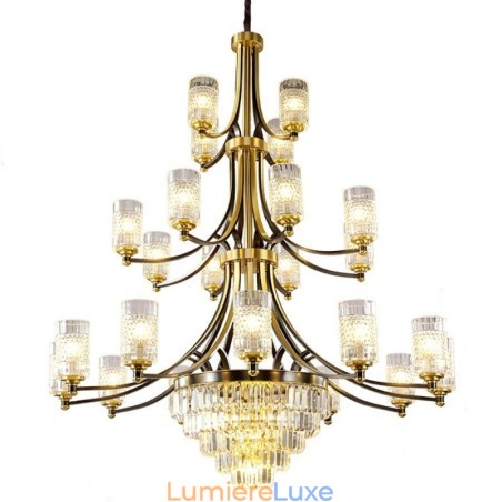 Grand lustre de luxe en cristal de cuivre pour 12+8+4 supports de lumière Grand lustre de luxe en cristal de cuivre pour 12+8+4 supports de lumière