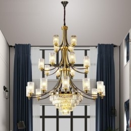 Grand lustre de luxe en cristal de cuivre pour 12+8+4 supports de lumière