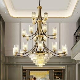 Grand lustre de luxe en cristal de cuivre pour 12+8+4 supports de lumière