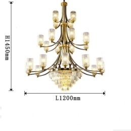 Grand lustre de luxe en cristal de cuivre pour 12+8+4 supports de lumière