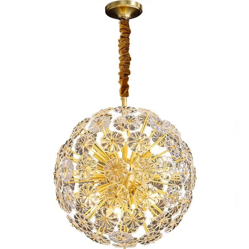 Suspension nordique sphérique en laiton et cristal de pissenlit