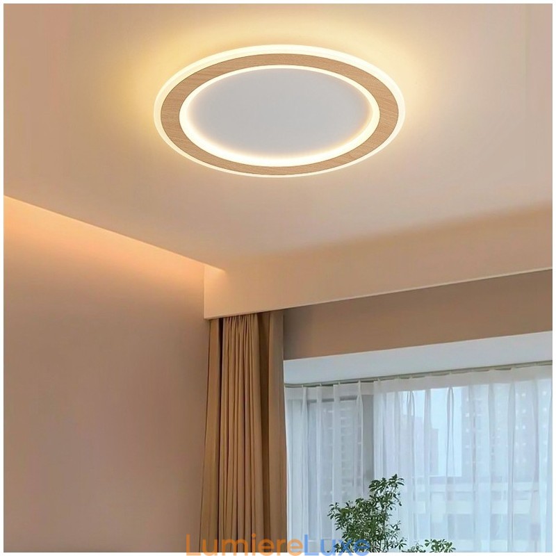 Plafonnier rond en bois moderne à encastrer, luminaire d'intérieur
