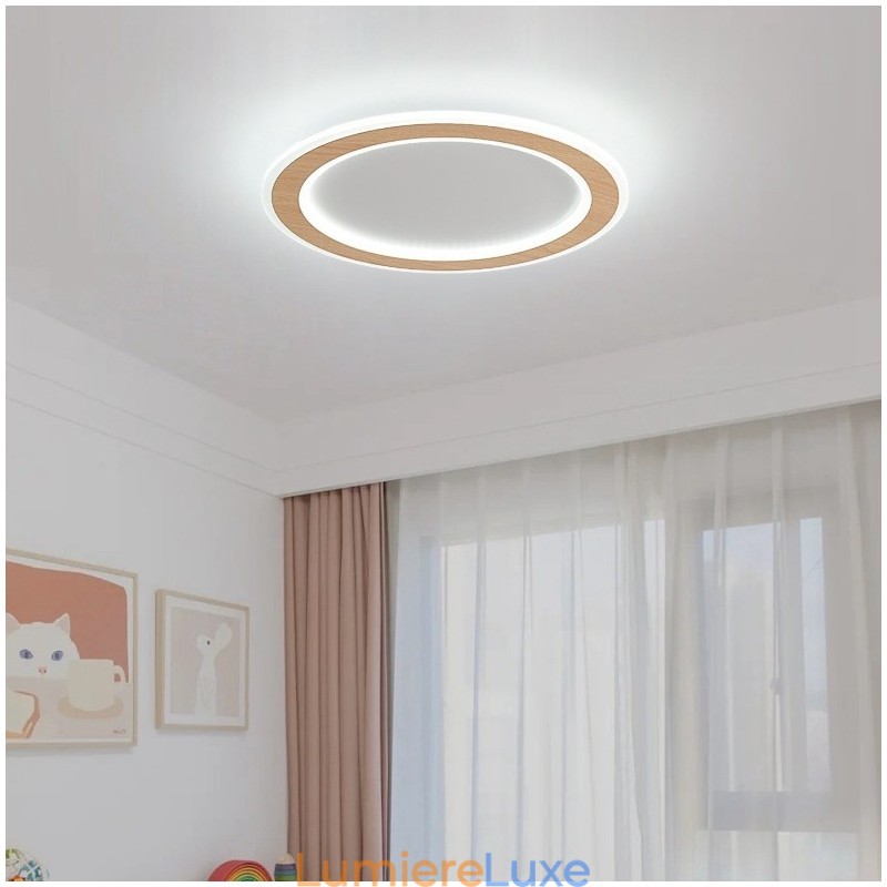 Plafonnier rond en bois moderne à encastrer, luminaire d'intérieur