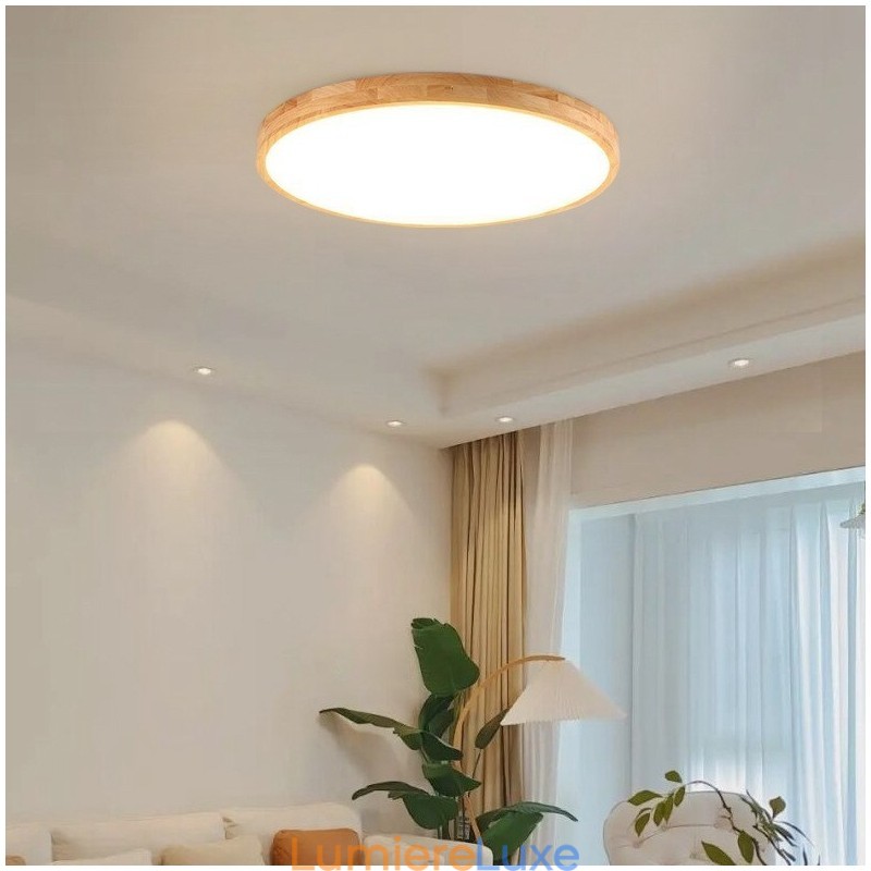Plafonnier rond en bois moderne à encastrer, luminaire d'intérieur