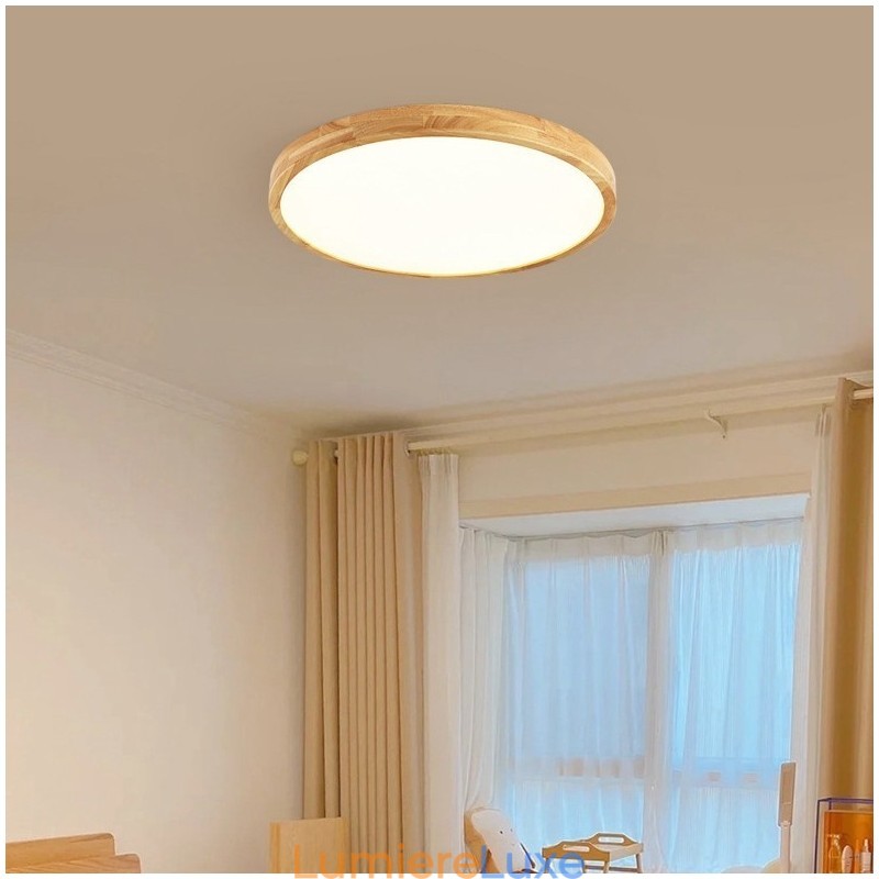 Plafonnier rond en bois moderne à encastrer, luminaire d'intérieur