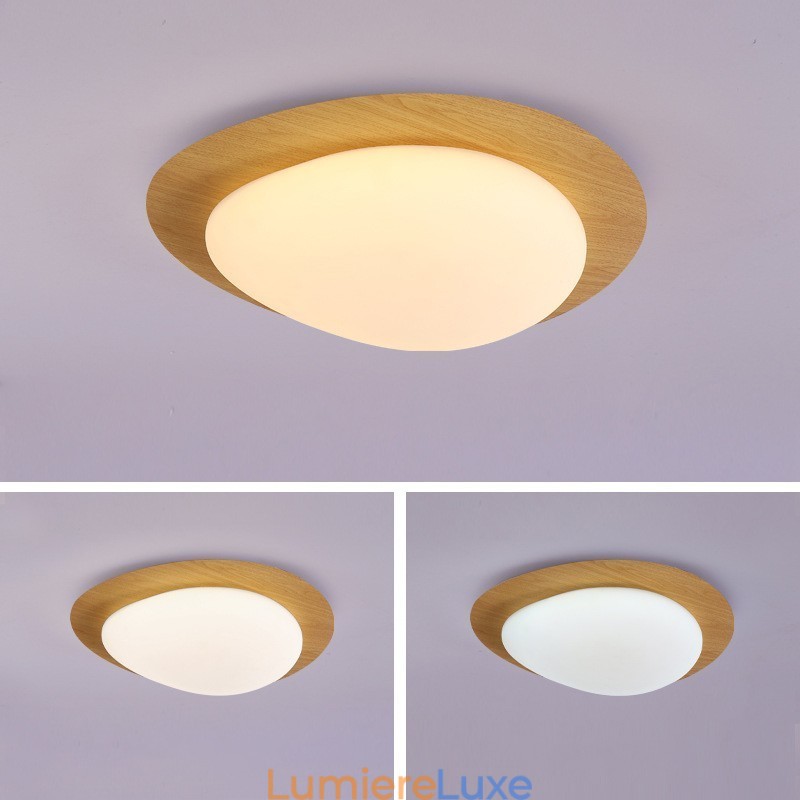 Plafonnier à intensité variable à spectre complet avec protection oculaire, style nordique, effet galet et grain de bois