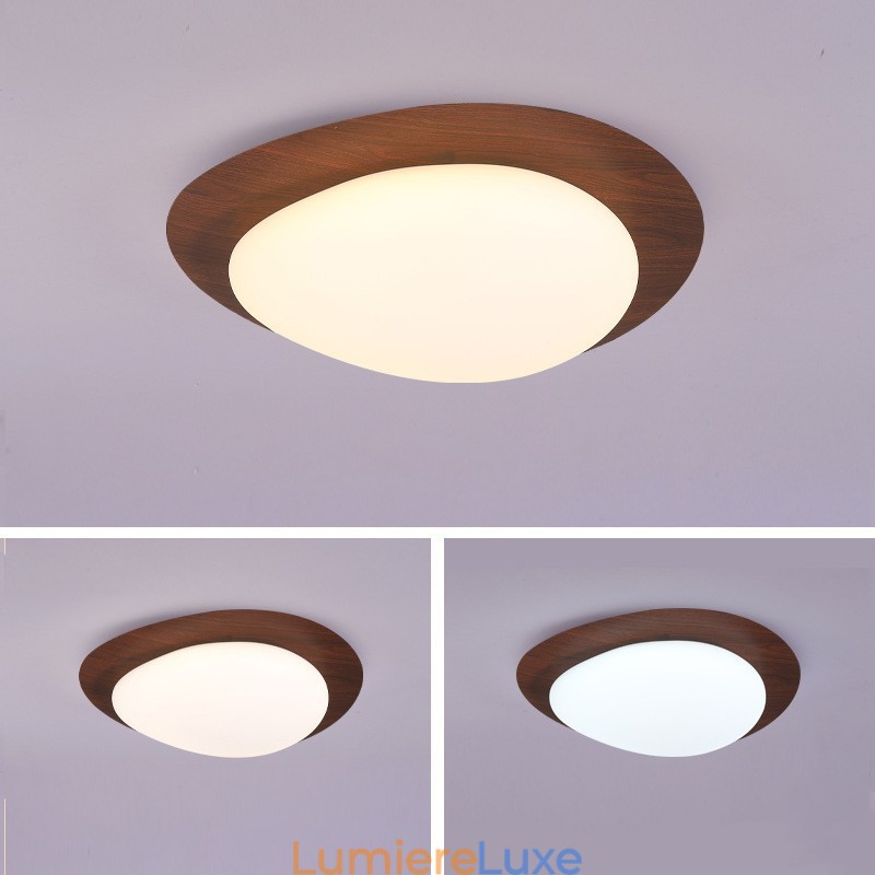 Plafonnier à intensité variable à spectre complet avec protection oculaire, style nordique, effet galet et grain de bois