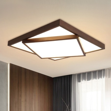 Plafonnier carré à deux niveaux en bois de noyer noir, style nordique contemporain moderne, montage encastré, peut également être utilisé comme applique murale Plafonnier carré à deux niveaux en bois de noyer noir, style nordique contemporain moderne, montage encastré, peut également être utilisé comme applique murale