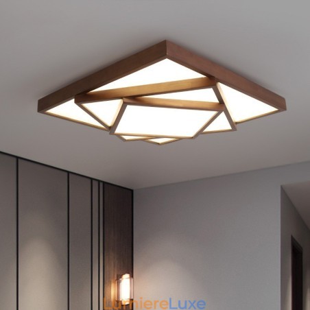 Plafonnier carré à 3 niveaux en bois de noyer noir, style nordique contemporain moderne, montage encastré, peut également être utilisé comme applique murale Plafonnier carré à 3 niveaux en bois de noyer noir, style nordique contemporain moderne, montage encastré, peut également être utilisé comme applique murale