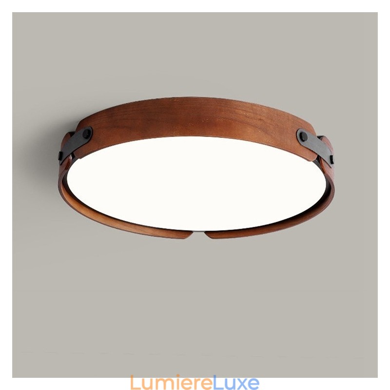 Plafonnier encastré rond simple en bois de noyer noir de style nordique
