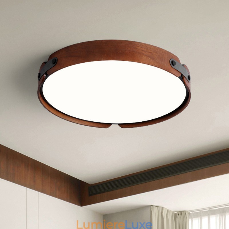Plafonnier encastré rond simple en bois de noyer noir de style nordique
