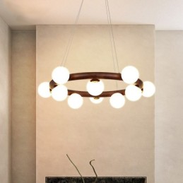 Lustre suspendu simple en bois de noyer noir avec abat-jour en forme de haricot, style nordique