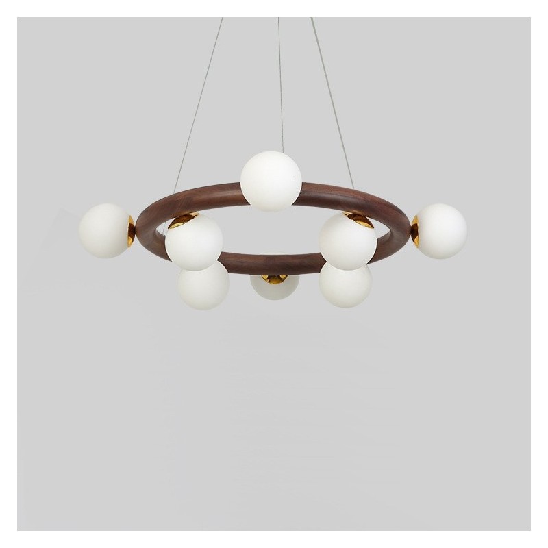 Lustre suspendu simple en bois de noyer noir avec abat-jour en forme de haricot, style nordique