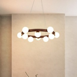 Lustre suspendu simple en bois de noyer noir avec abat-jour en forme de haricot, style nordique