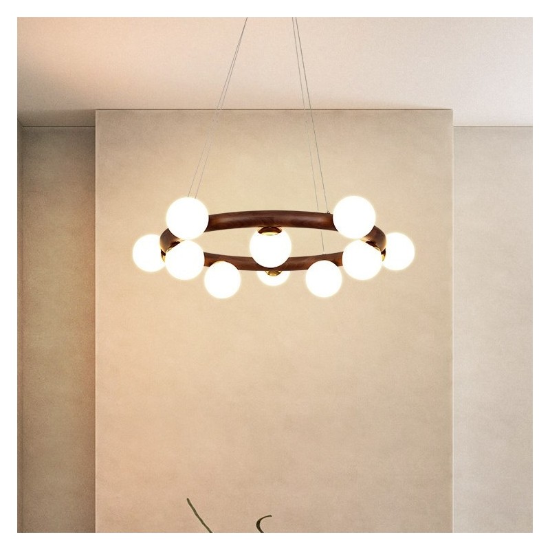 Lustre suspendu simple en bois de noyer noir avec abat-jour en forme de haricot, style nordique