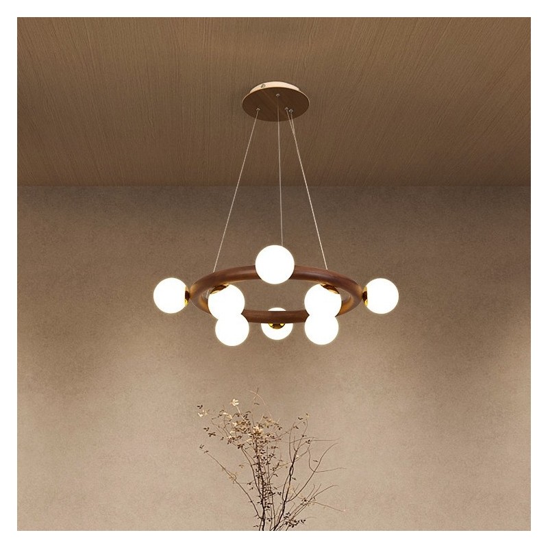 Lustre suspendu simple en bois de noyer noir avec abat-jour en forme de haricot, style nordique