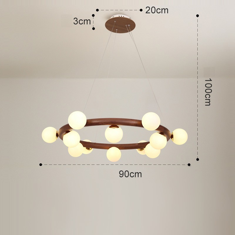Lustre suspendu simple en bois de noyer noir avec abat-jour en forme de haricot, style nordique