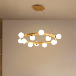 Lustre suspendu en bois simple et moderne avec abat-jour en forme de haricot, style nordique