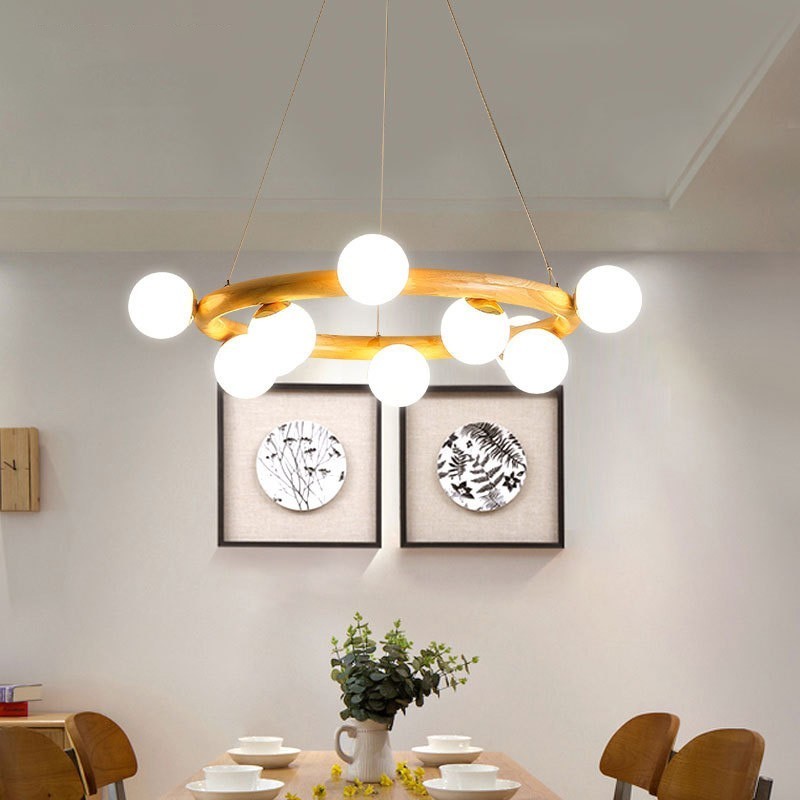 Lustre suspendu en bois simple et moderne avec abat-jour en forme de haricot, style nordique