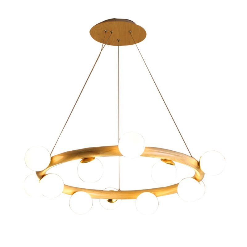 Lustre suspendu en bois simple et moderne avec abat-jour en forme de haricot, style nordique