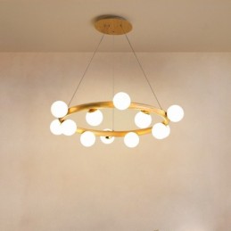 Lustre suspendu en bois simple et moderne avec abat-jour en forme de haricot, style nordique