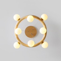 Lustre suspendu en bois simple et moderne avec abat-jour en forme de haricot, style nordique