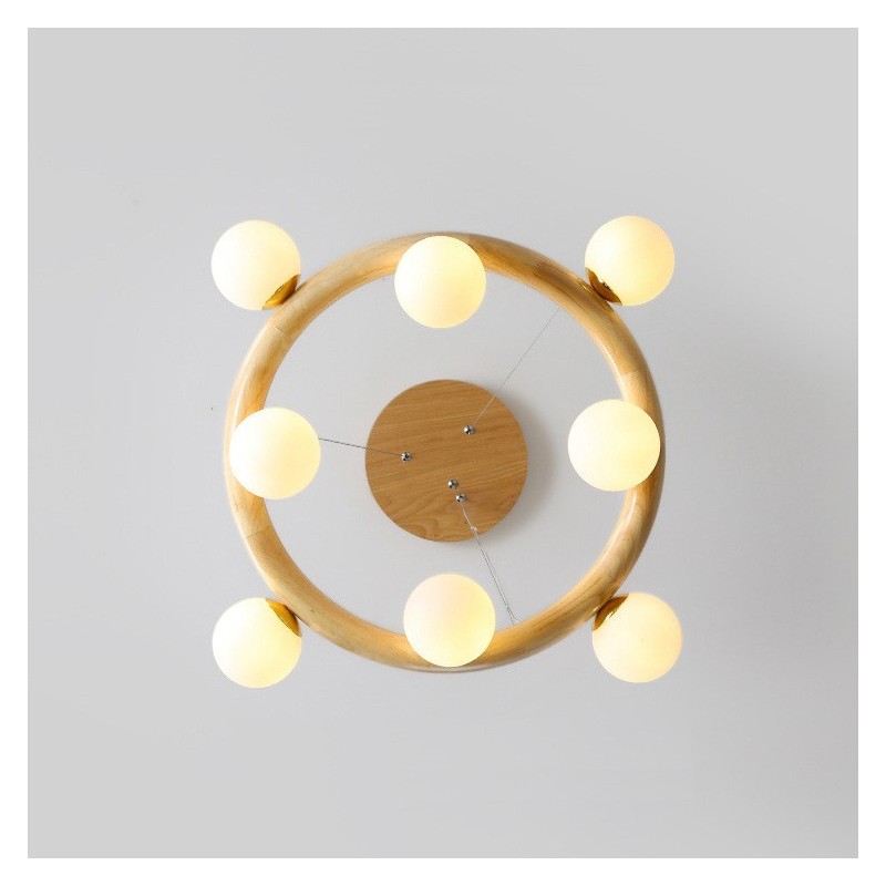 Lustre suspendu en bois simple et moderne avec abat-jour en forme de haricot, style nordique