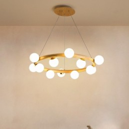 Lustre suspendu en bois simple et moderne avec abat-jour en forme de haricot, style nordique