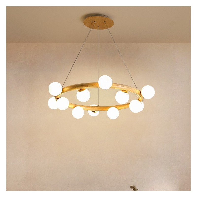 Lustre suspendu en bois simple et moderne avec abat-jour en forme de haricot, style nordique