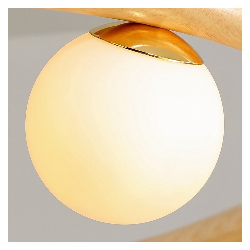 Lustre suspendu en bois simple et moderne avec abat-jour en forme de haricot, style nordique