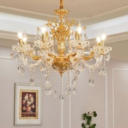 Lustre bougie en cristal de luxe couleur or à 6 ou 8 lumières