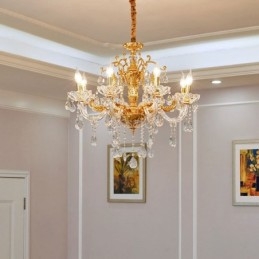 Lustre bougie en cristal de luxe couleur or à 6 ou 8 lumières