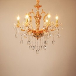 Lustre bougie en cristal de luxe couleur or à 6 ou 8 lumières
