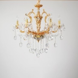 Lustre bougie en cristal de luxe couleur or à 6 ou 8 lumières