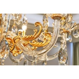 Lustre bougie en cristal de luxe couleur or à 6 ou 8 lumières