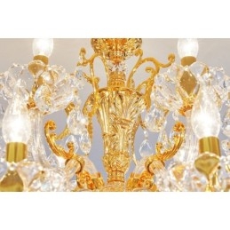 Lustre bougie en cristal de luxe à 18 lumières et deux niveaux, couleur or