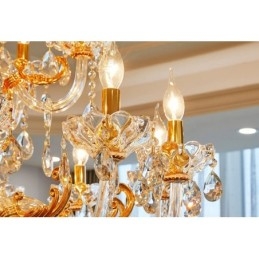 Lustre bougie en cristal de luxe à 18 lumières et deux niveaux, couleur or