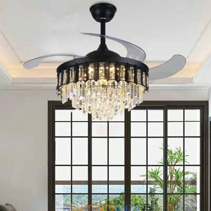 Ventilateur de plafond rétractable en cristal