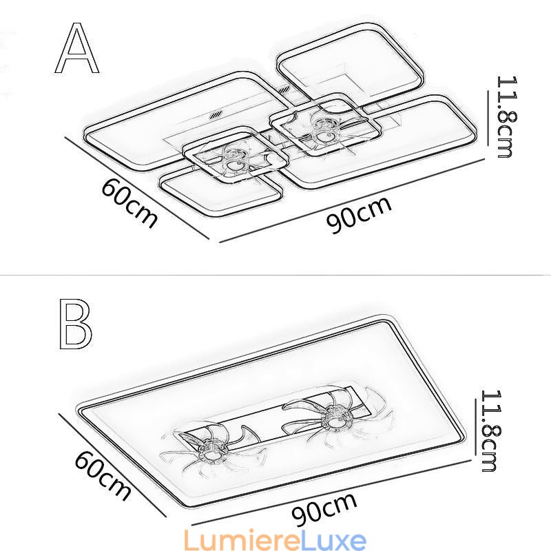 Ventilateur de plafond avec lumières décoratives, lampe en acrylique