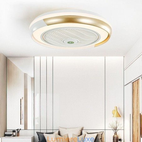 Plafonnier rond en acrylique avec ventilateur et télécommande Plafonnier rond en acrylique avec ventilateur et télécommande