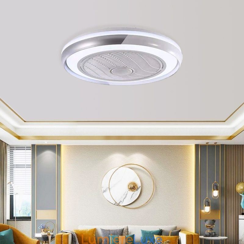 Plafonnier rond en acrylique avec ventilateur et télécommande